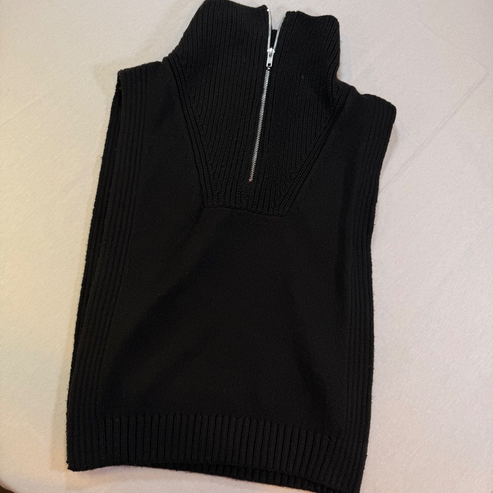 H&M Knit Sweater Bib Dickey Women OS Black Quarter Zip Ribbed Layering Grunge